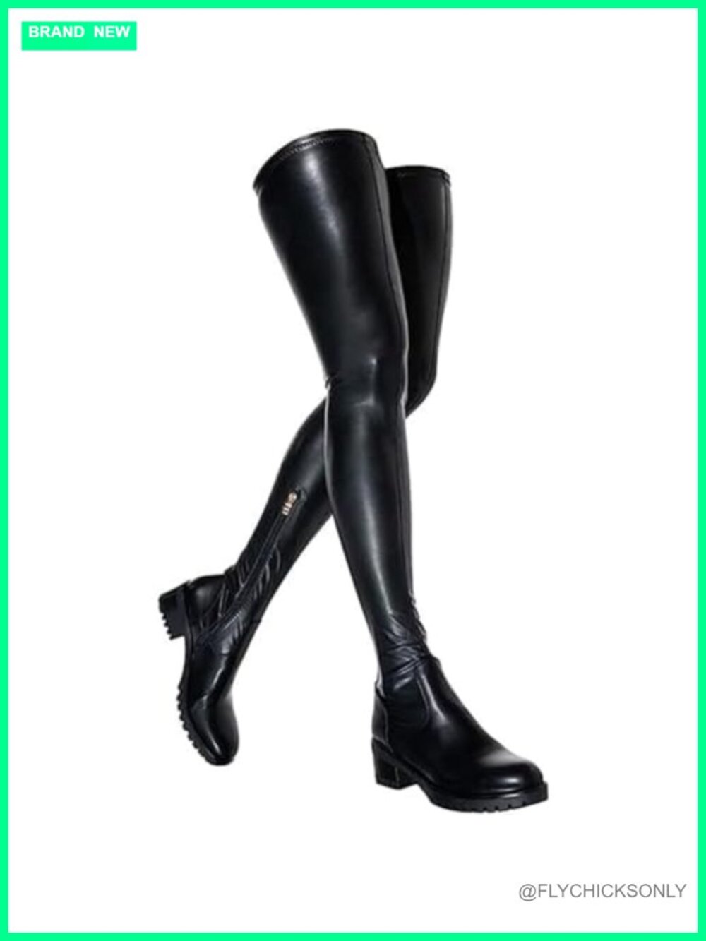Women's Over The Knee Boots Chunky Heel Slip On Faux Leather Thigh High